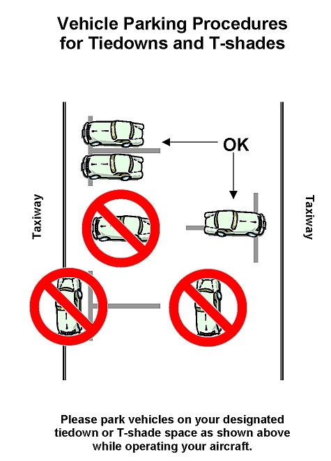 Vehicle parking in tiedowns and t-shades