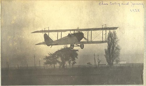Jenny take-off, Charles P. Cooley, San Carlos Airport, 1929 Jenny take-off, Charles P. Cooley, San Carlos Airport, 1929