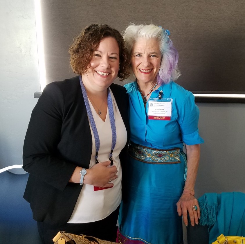 Amy Choi, Caltrans Division Chief of Aeronautics, with Carol Ford after presentation of the Mike Shutt Award.